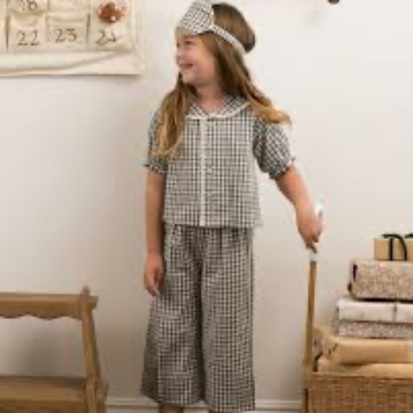 NWT Girls Rylee + Cru Evergreen Gingham Checkered Christmas Pajama Set Sz 4-5